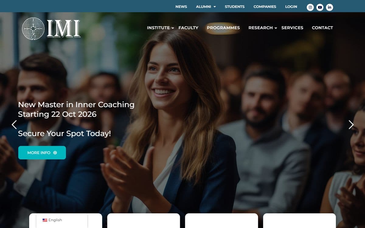 Capture d'écran de IMI Institute : Site multilingue d'un institut de formation international : programmes, recherche…