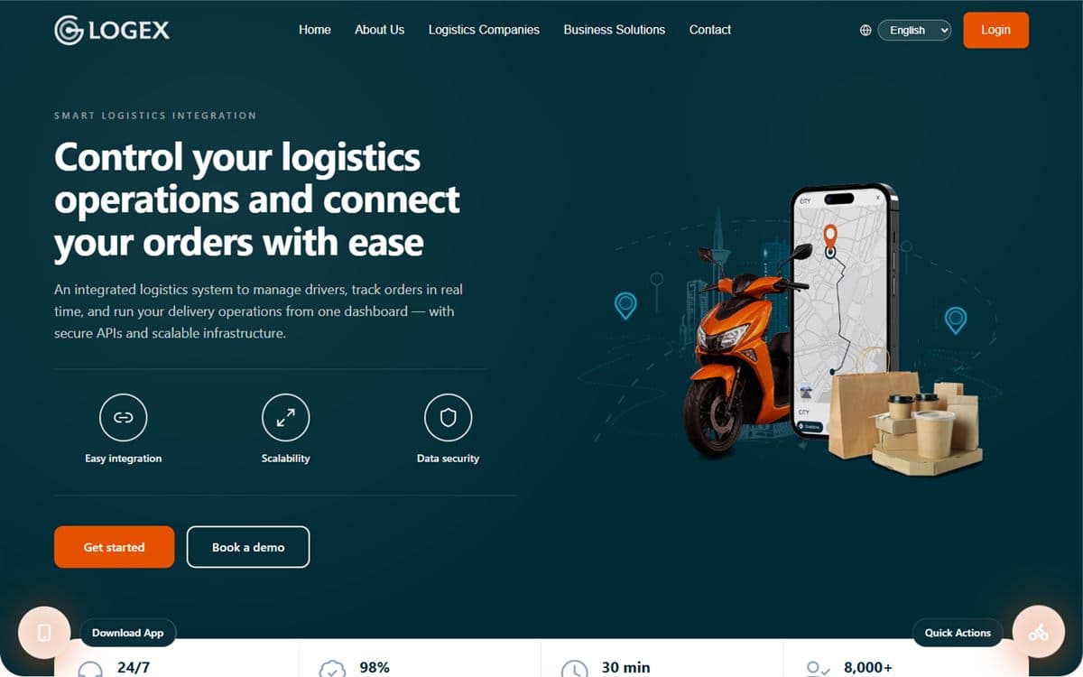 Capture d'écran de Logex : Plateforme logistique multi-tenant : dispatch, assignation des chauffeurs, suivi des commandes en…