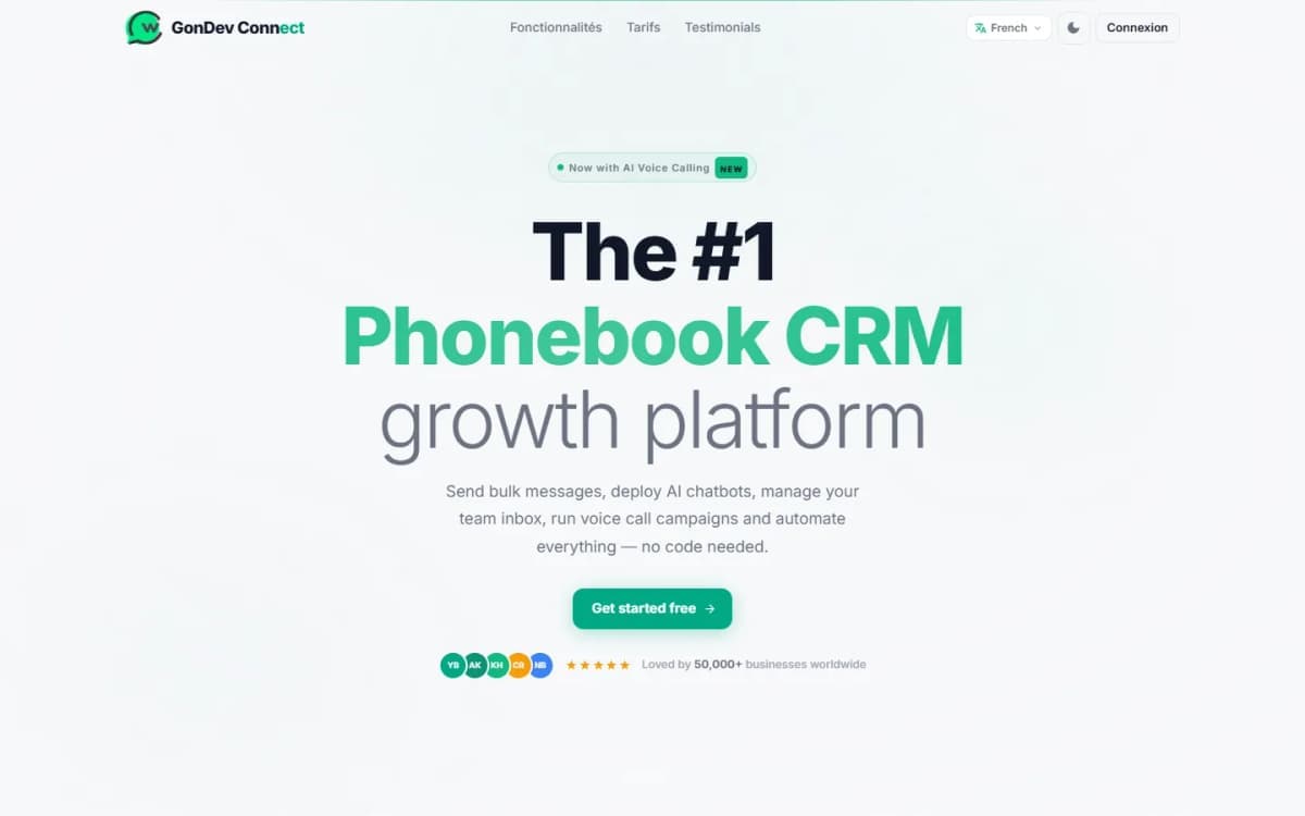 Capture d'écran de GonDev Connect : Marketing et automatisation WhatsApp : campagnes, chatbots no-code, inbox d'équipe et…